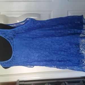 Colbalt lace lined tamk top